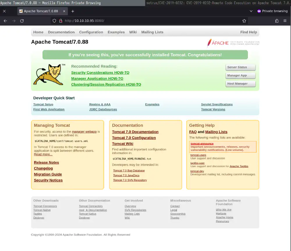 Landing page of this machine&rsquo;s Apache Tomcat instance